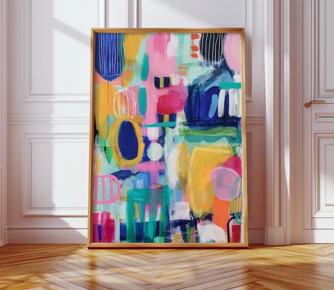 Bold Colorful Abstract Painting with Overlapping wall art print