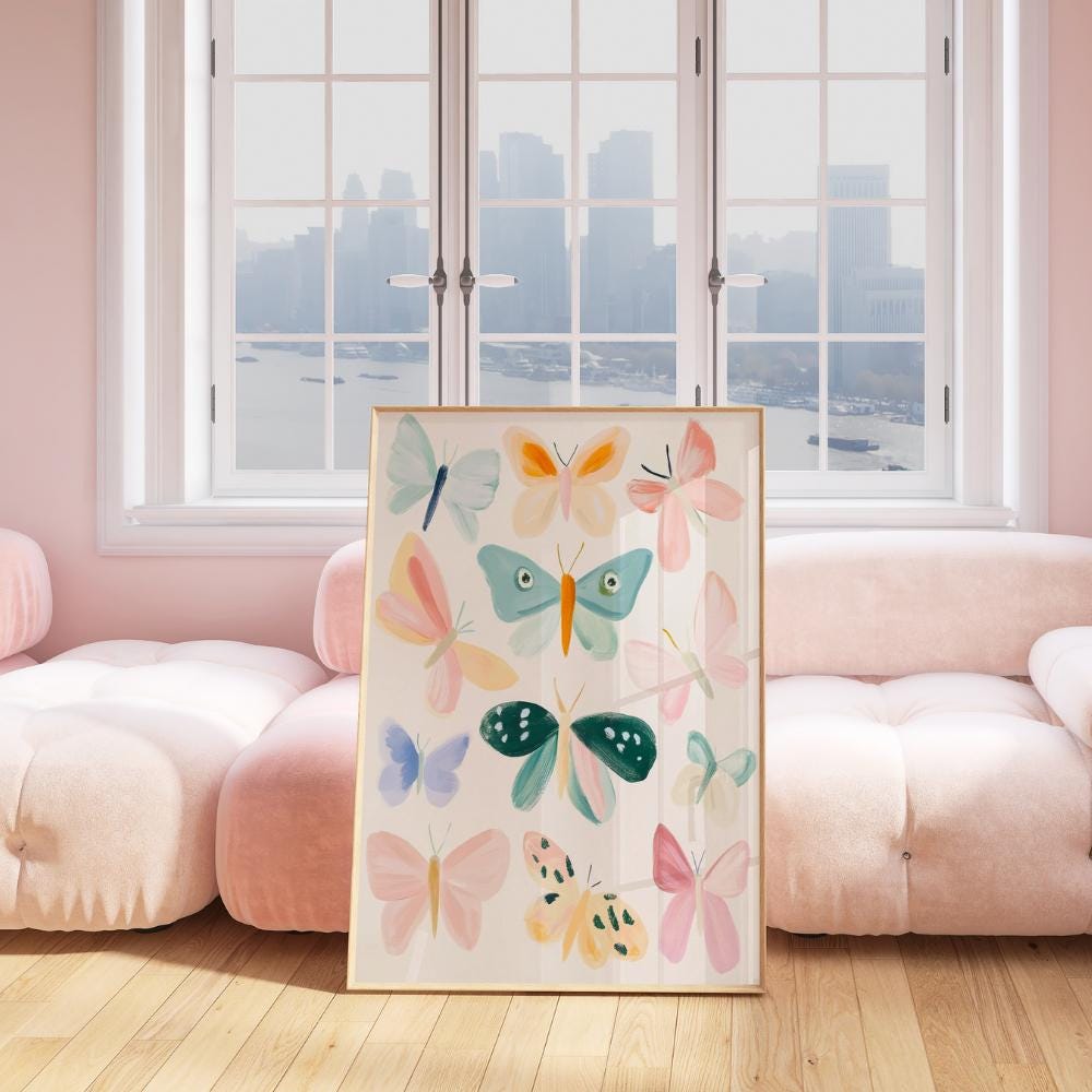 Pastel Butterfly Collection Illustration wall art print