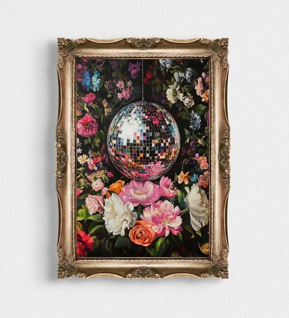 Disco Ball Floral Wall wall art print