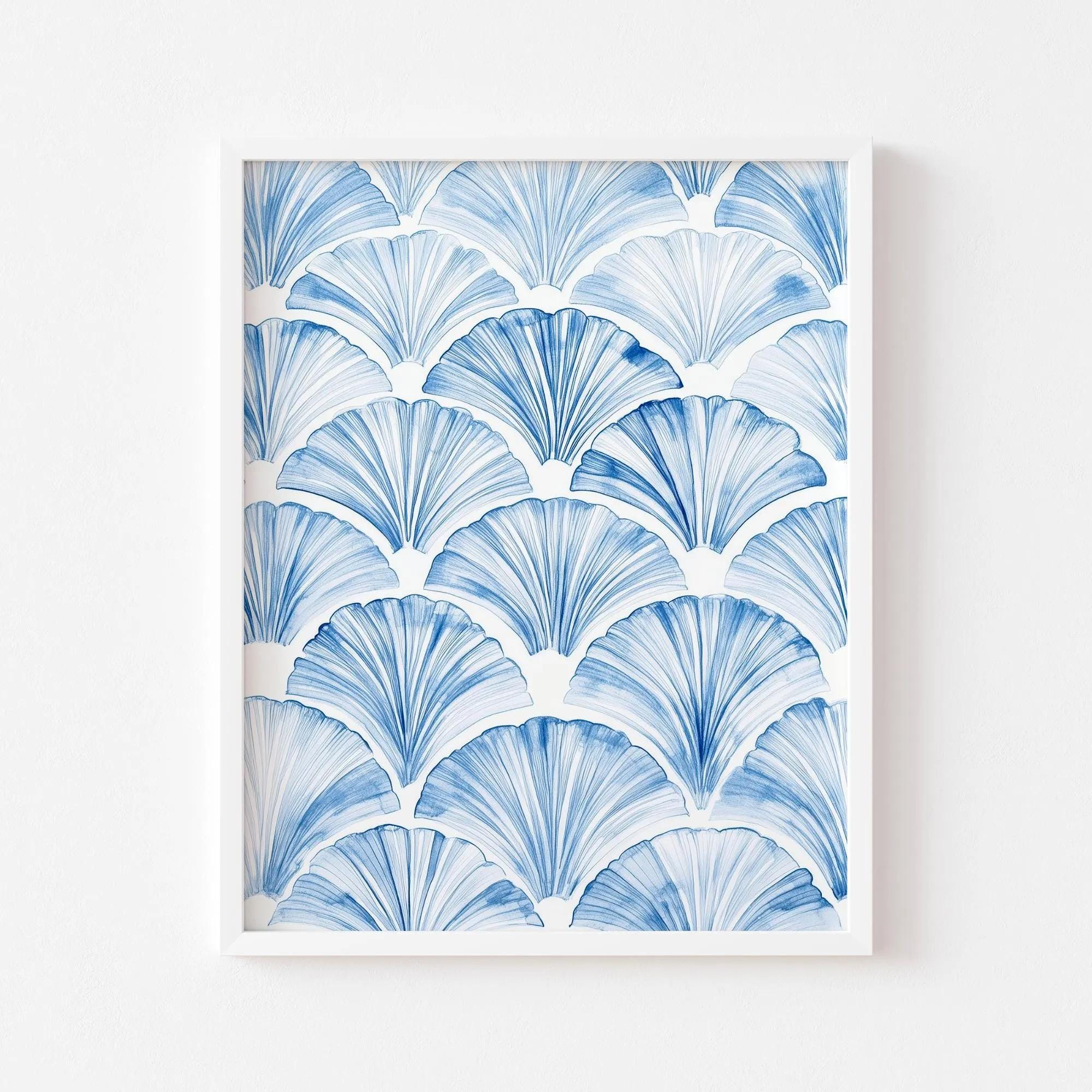 Blue Ginkgo Fan Shell Pattern wall art print