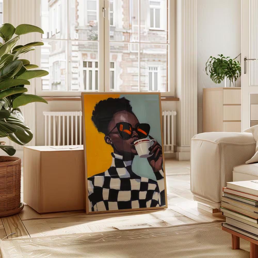 Geometric Afro Woman Portrait wall art print