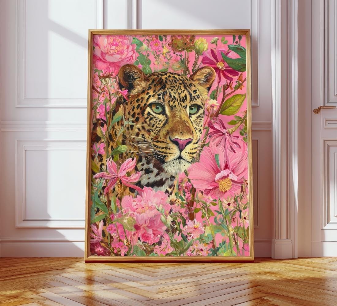 Leopard Floral Wall wall art print