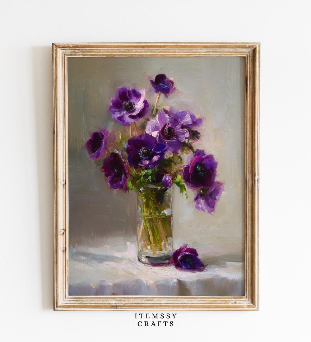 Moody Purple Anemone Flower wall art print
