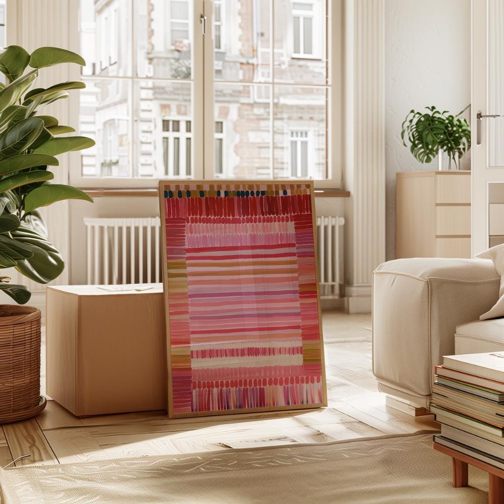 Pink Red Abstract Stripe Wall wall art print