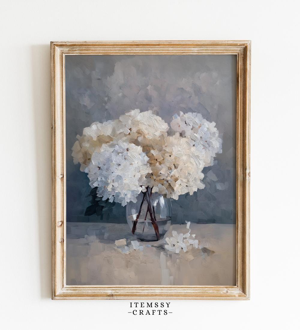 White Hydrangea Wall wall art print
