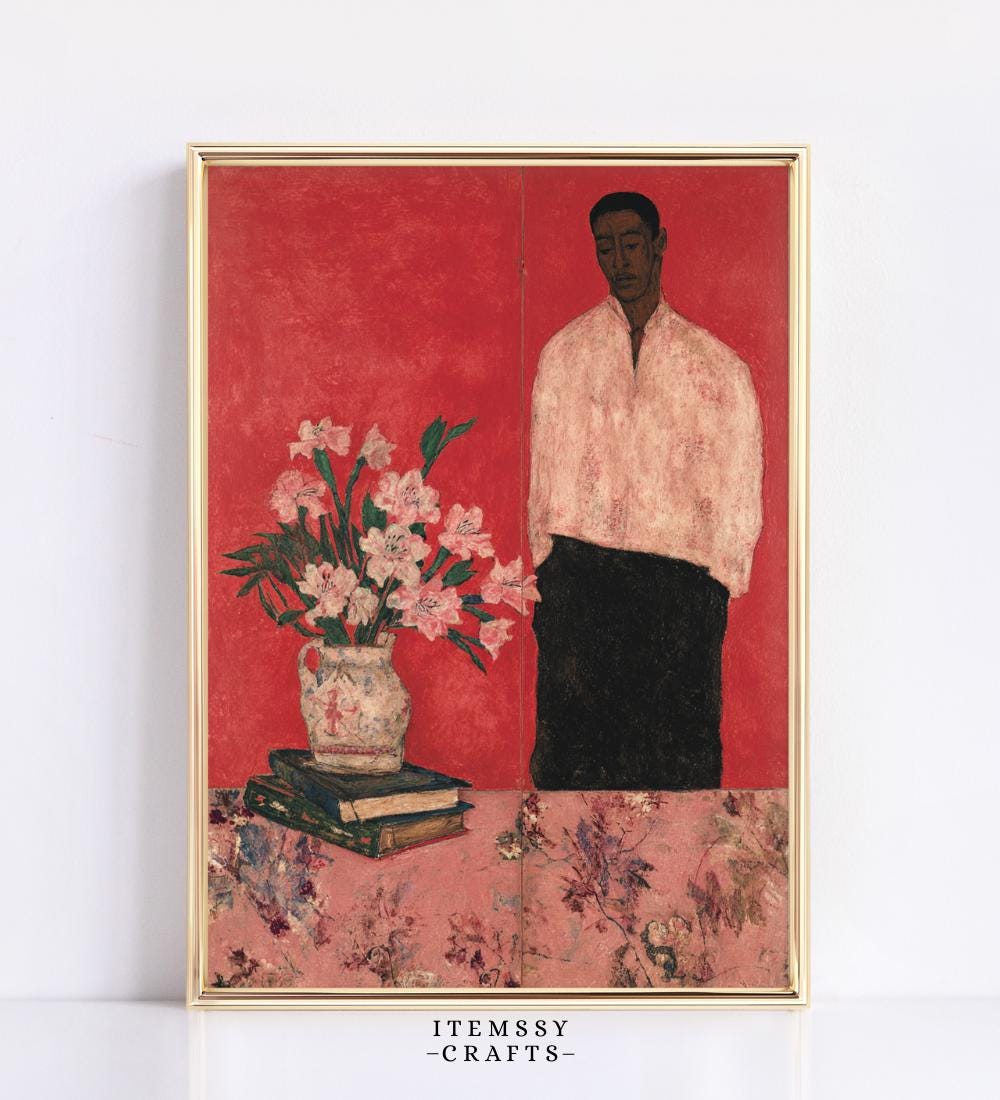 Red Still Life Art with African Person wall art print