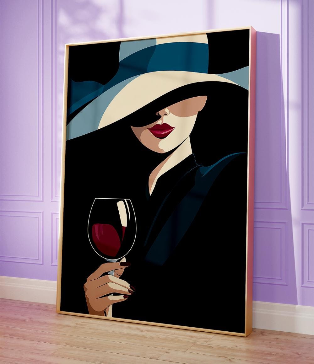 Abstract Elegant Woman Portrait with Wine Glass wall art print