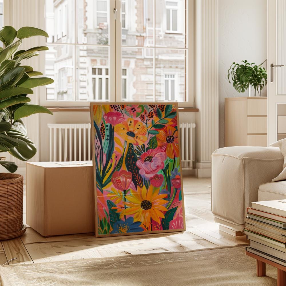 Bold Colorful Floral Wall wall art print