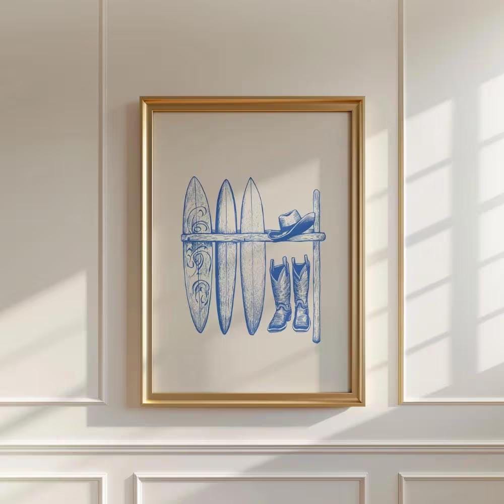Cowboy Boots Surfboard Wall wall art print