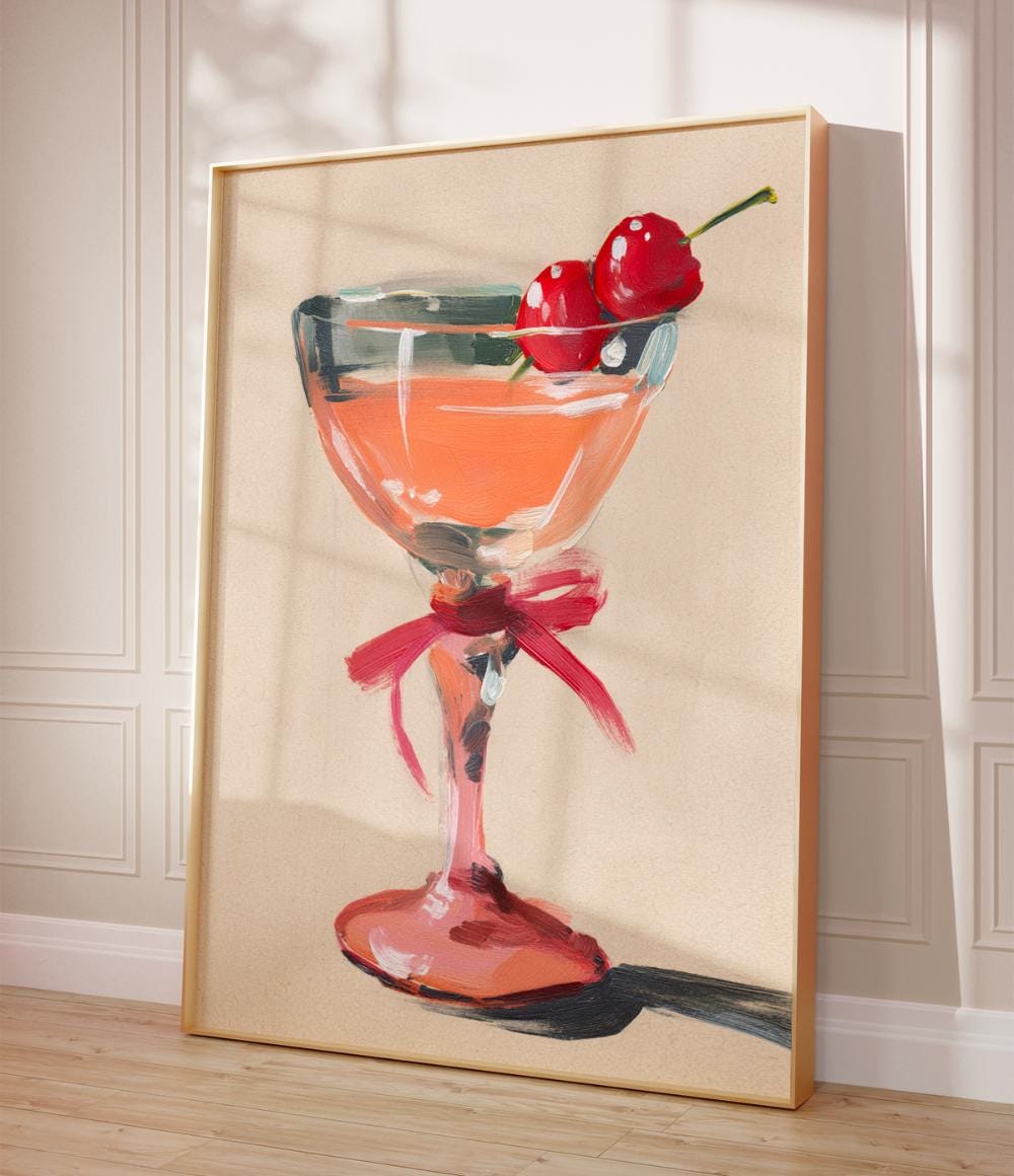 Cherry Cocktail Wall Decor with Vintage Style Art wall art print