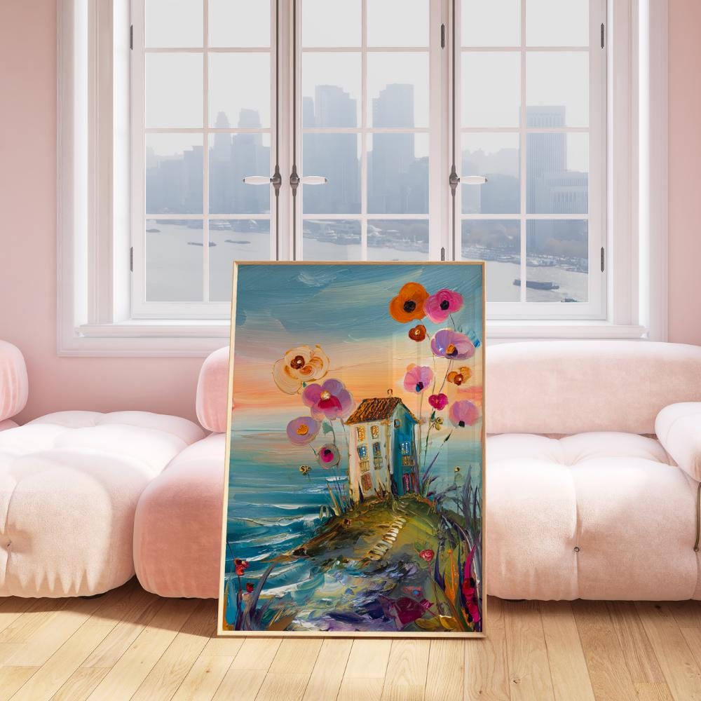 Colorful Seaside House Illustration wall art print