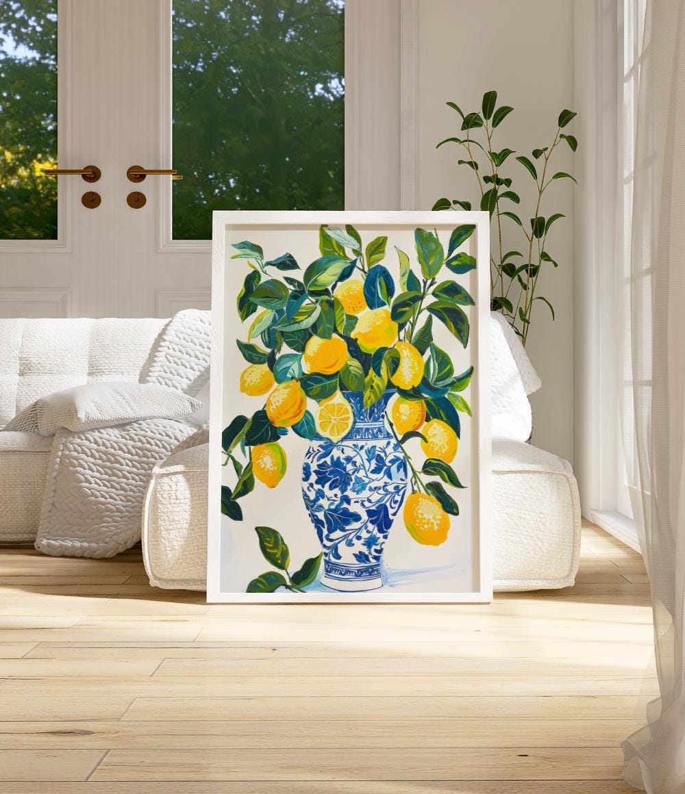 Lemon Tree Chinoiserie Vase Wall wall art print