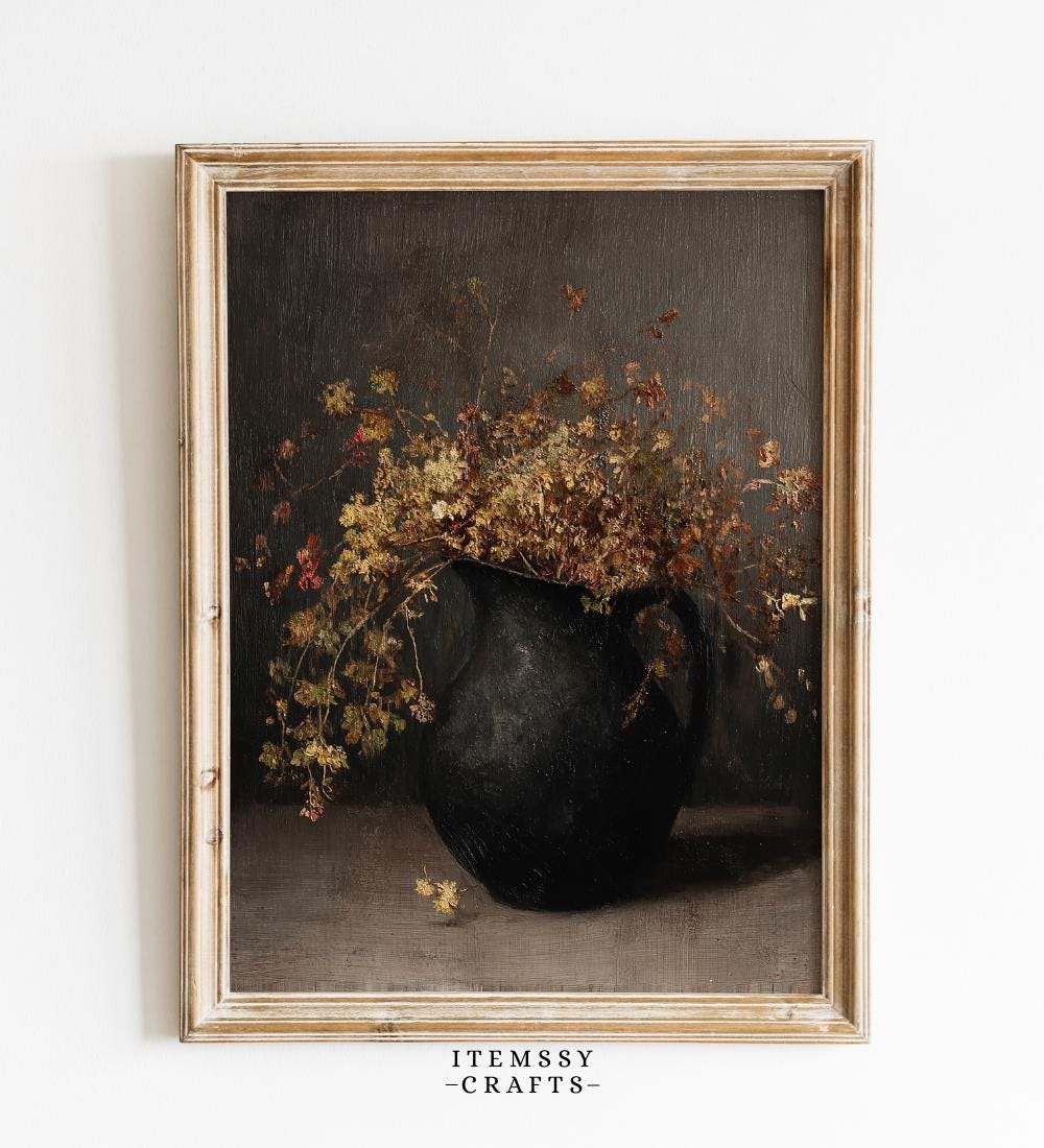 Dark Moody Dried Flower Still Life wall art print