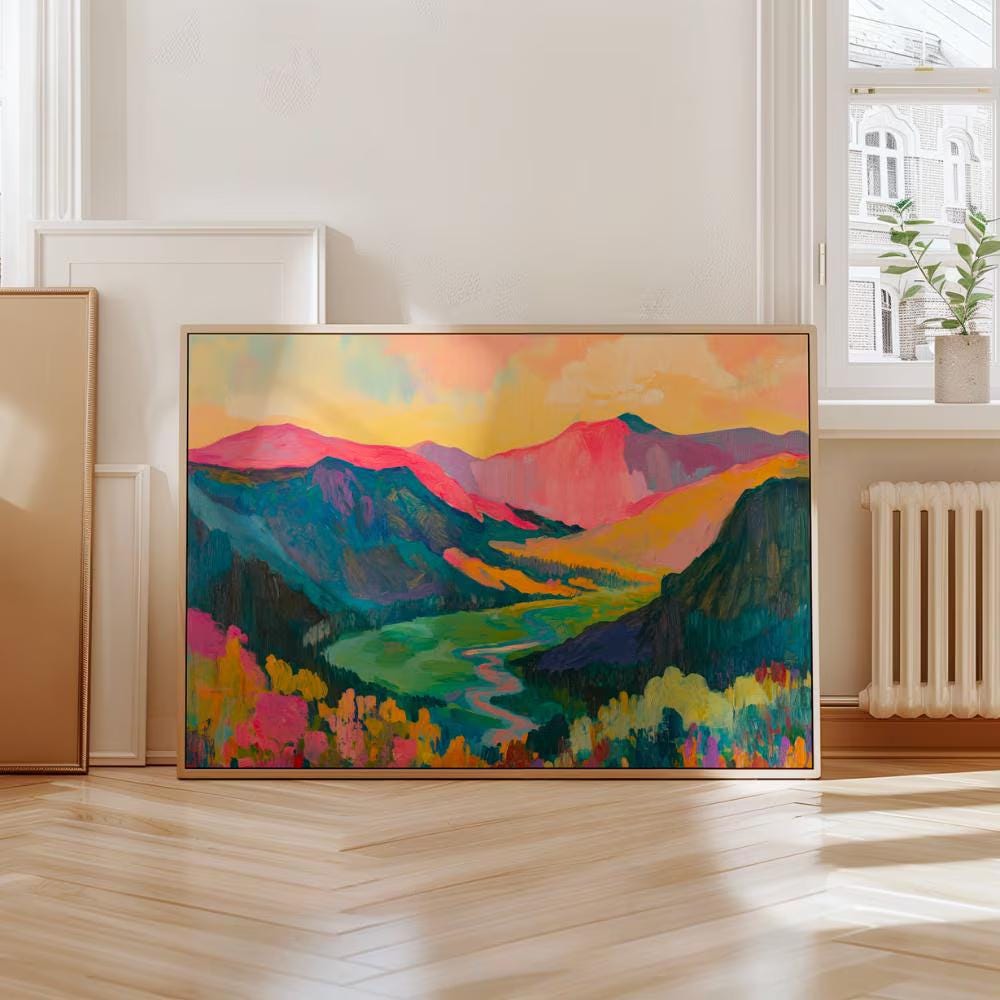Bold Colorful Mountain Valley Painting wall art print