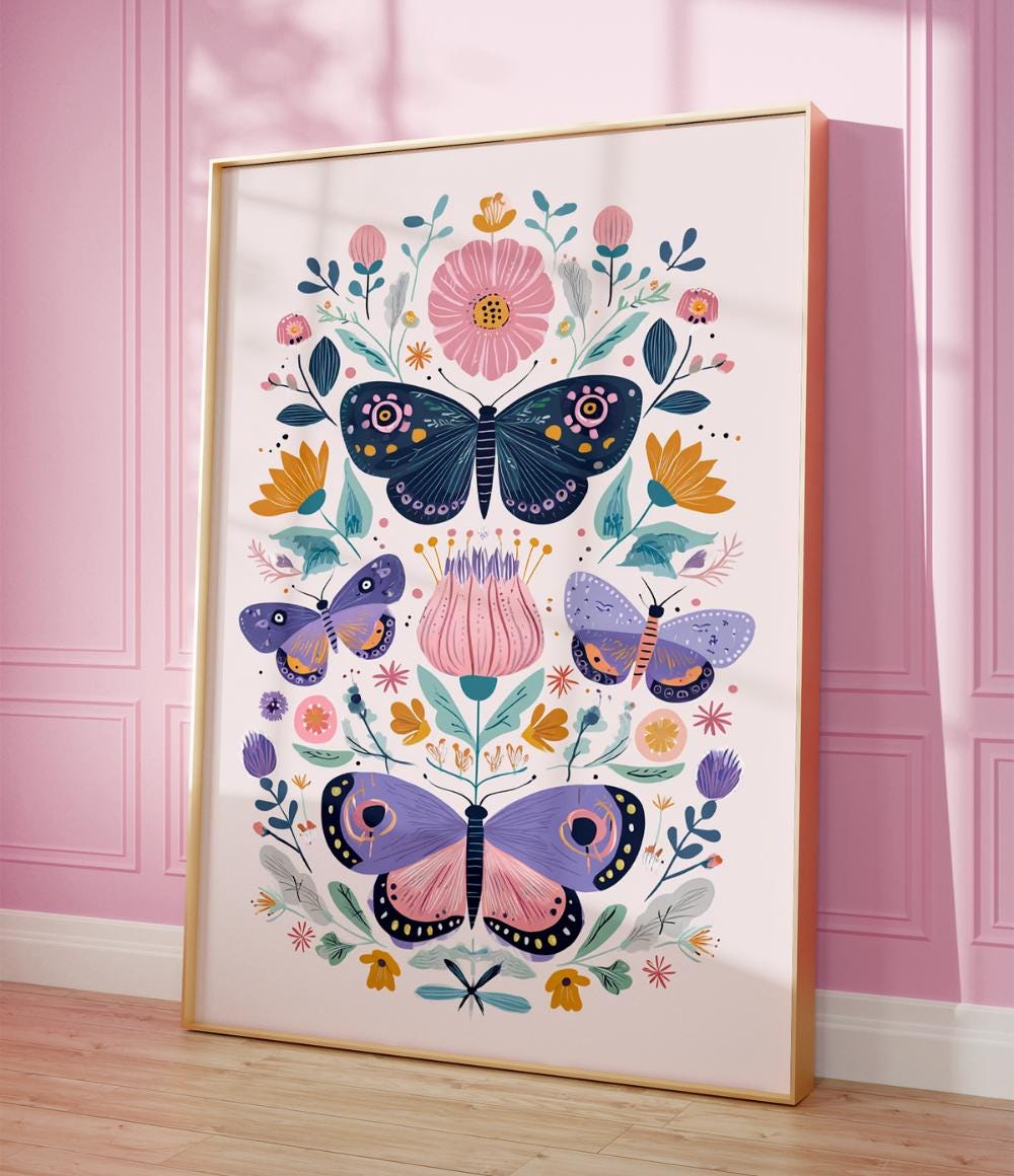 Colorful Floral Butterfly wall art print