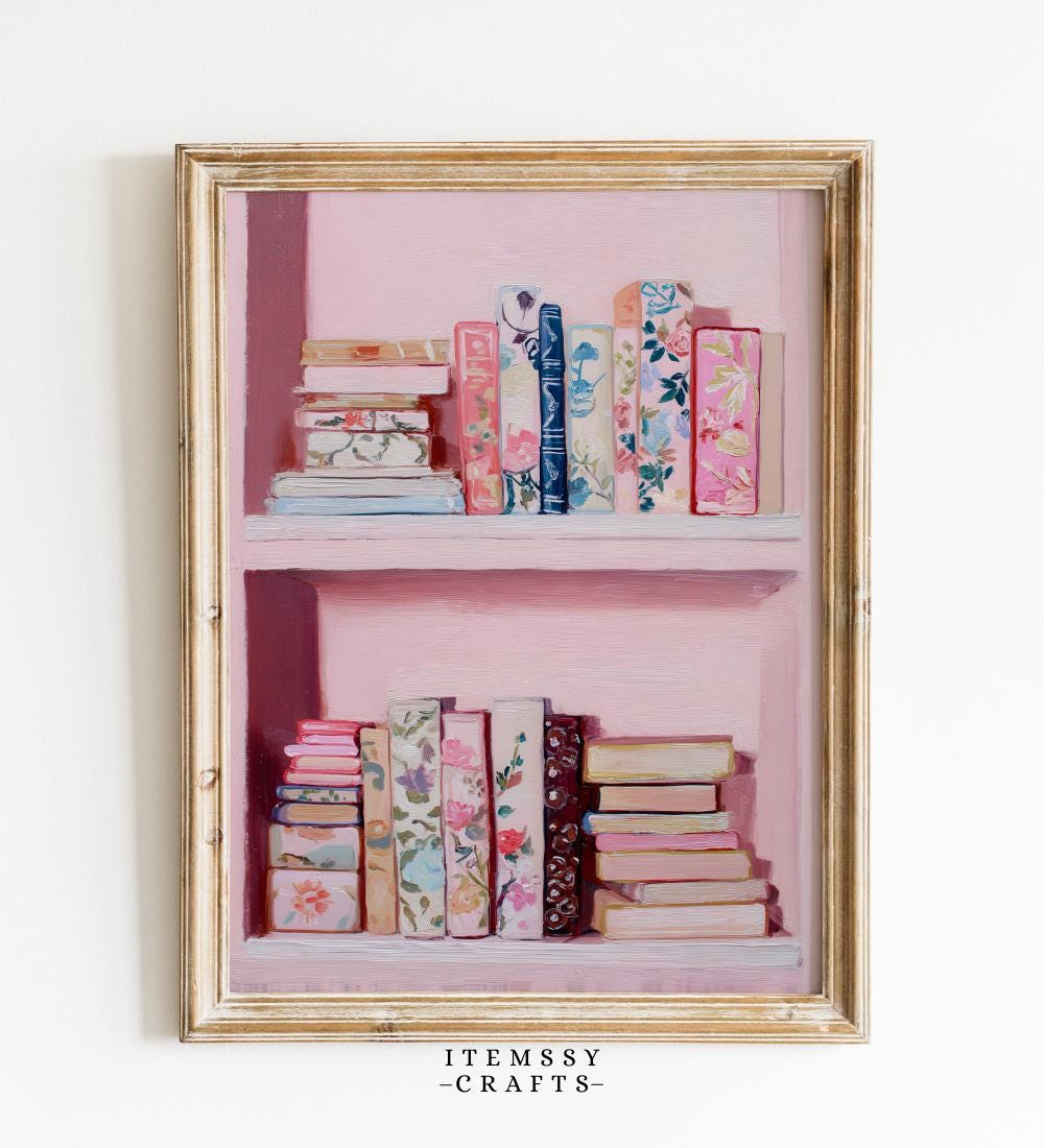 Pink Bookshelf Wall wall art print