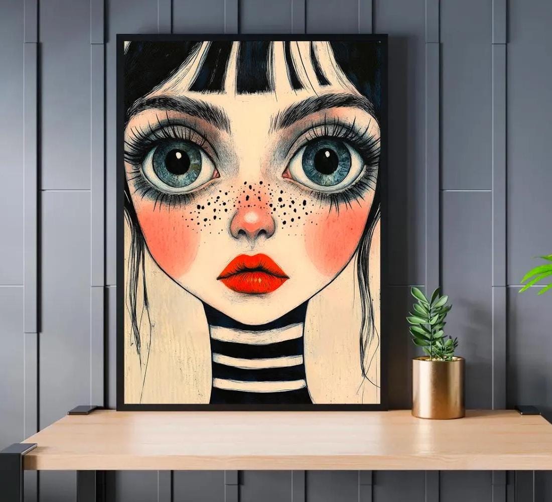 Surreal Big Eyes Woman Portrait wall art print