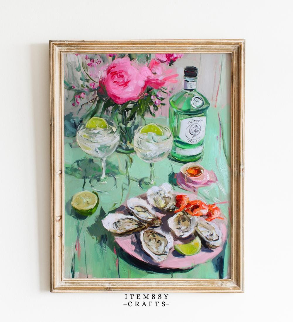 Gin and Oysters Wall wall art print