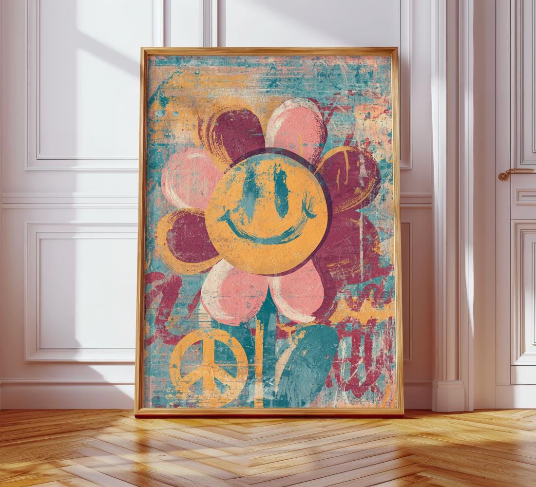 Smiley Face Flower Wall wall art print