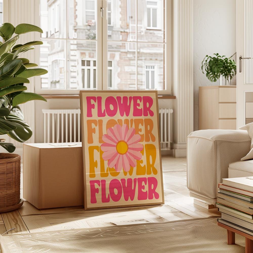Retro Flower Typography Wall wall art print
