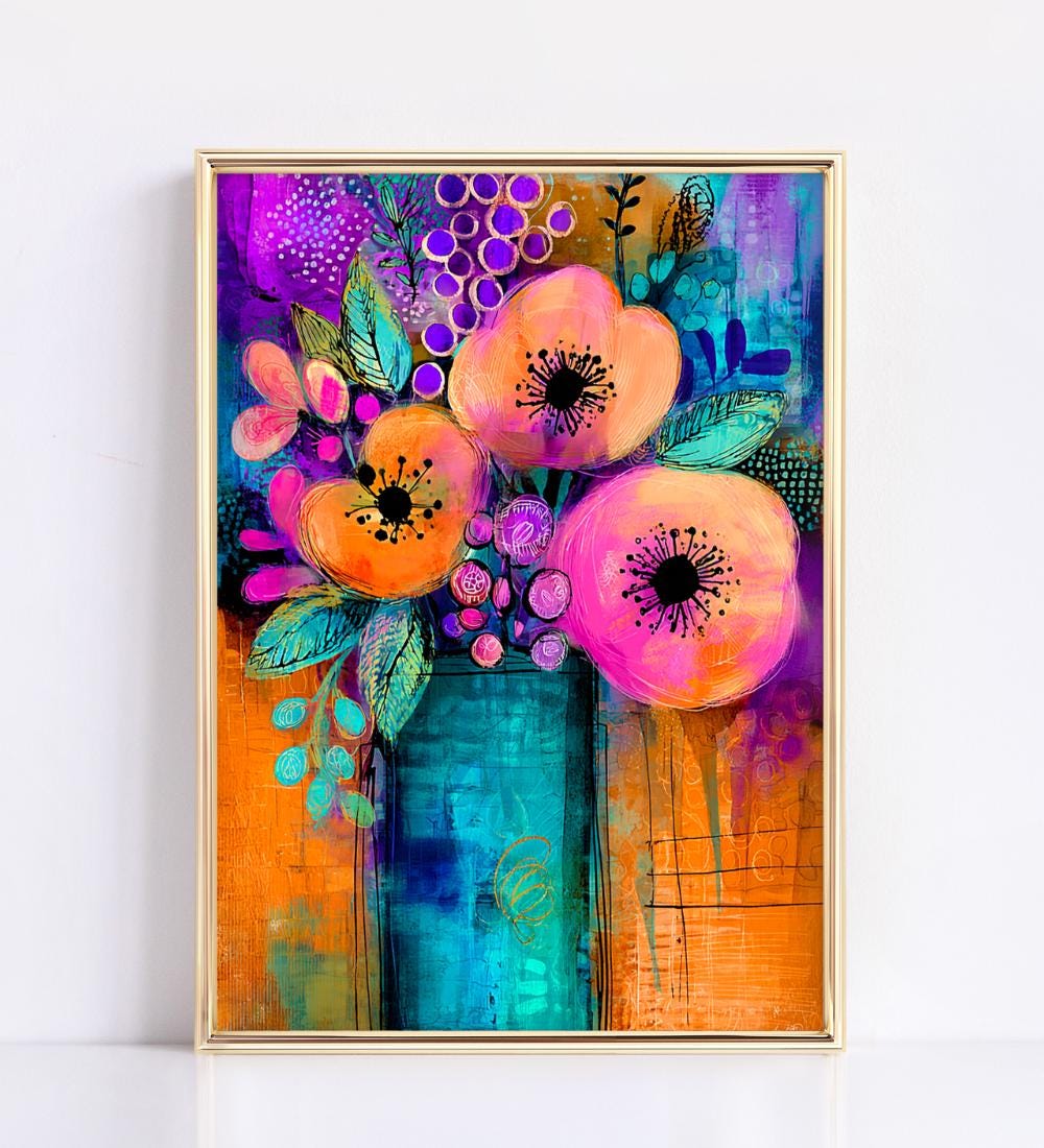 Neon Floral Abstract Wall wall art print