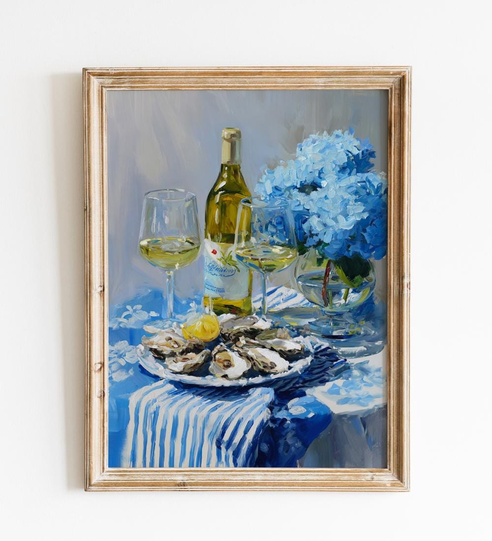 Oysters and White Wine Wall wall art print