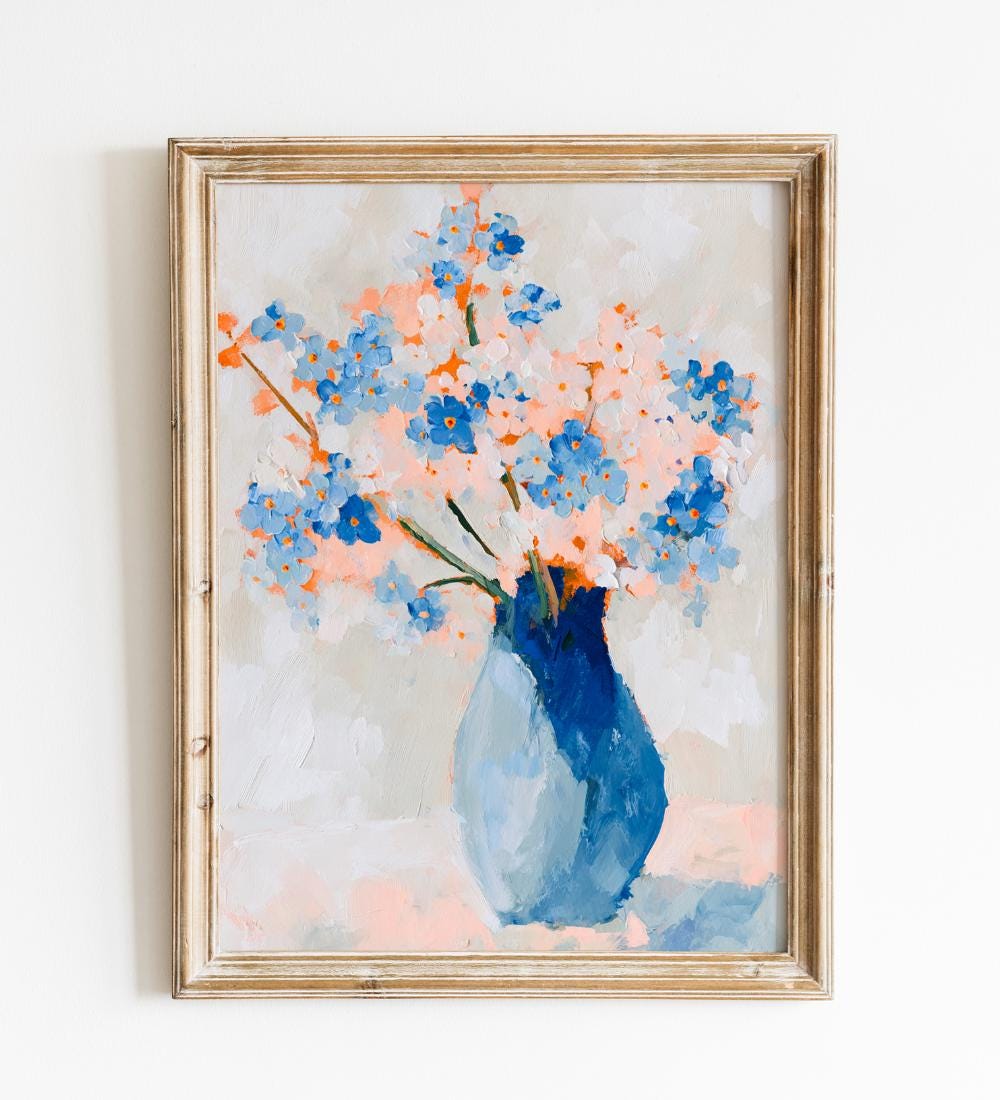 Blue Forget-Me-Not Vase Wall wall art print