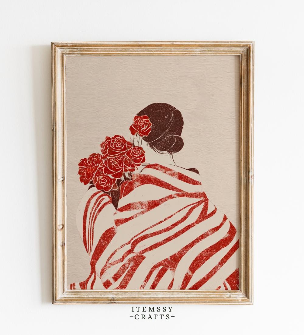 Woman with Roses Wall wall art print