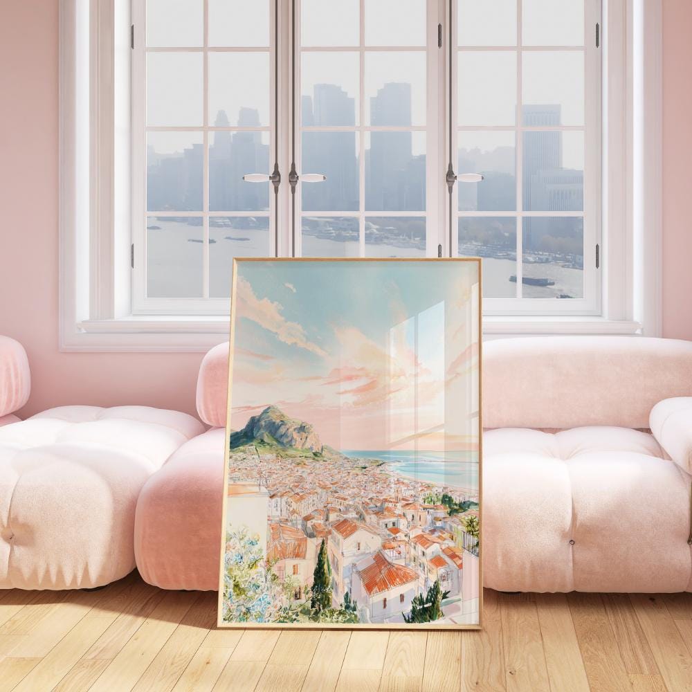 Mediterranean Coastal Town wall art print