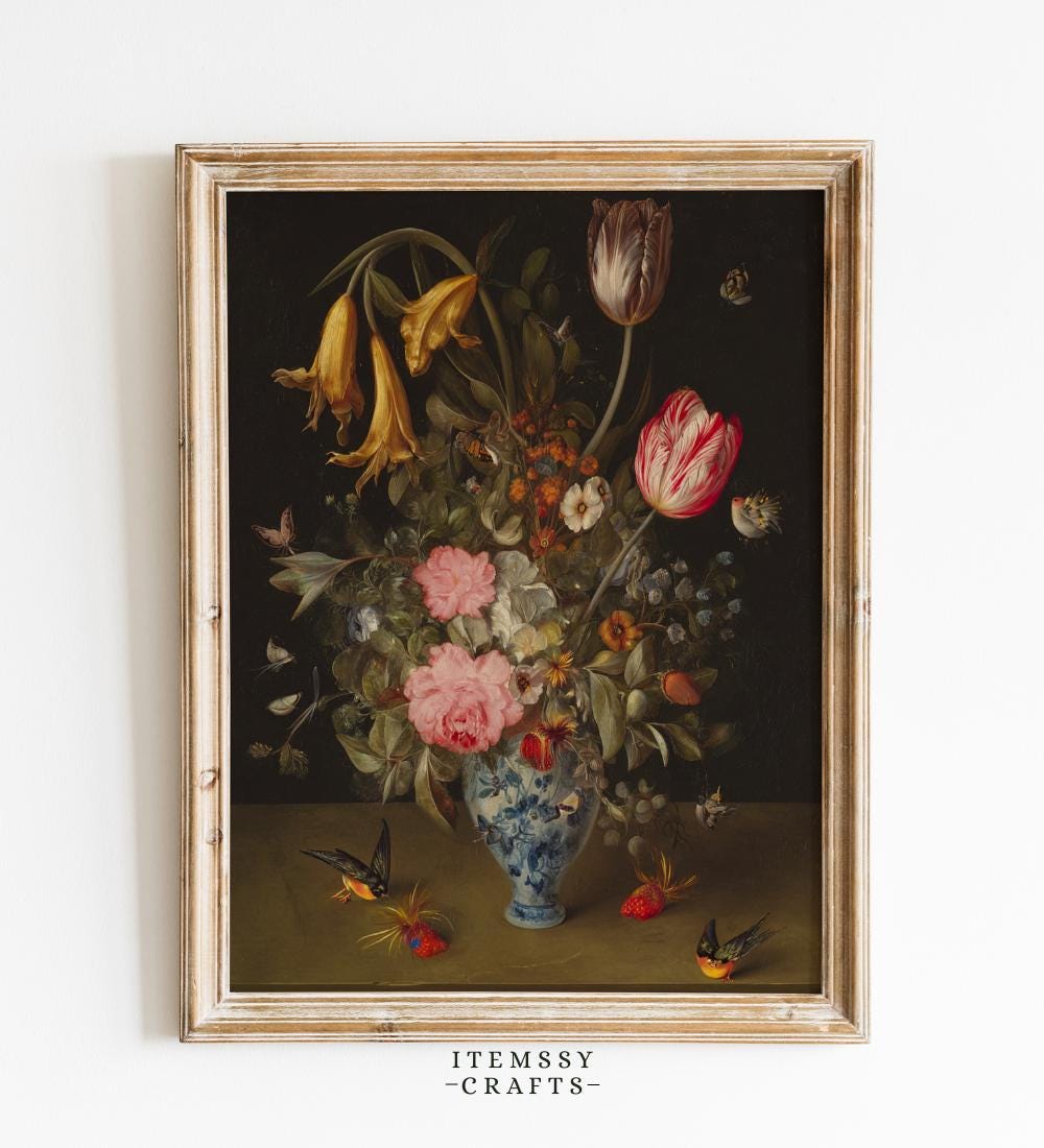 Moody Vintage Floral wall art print