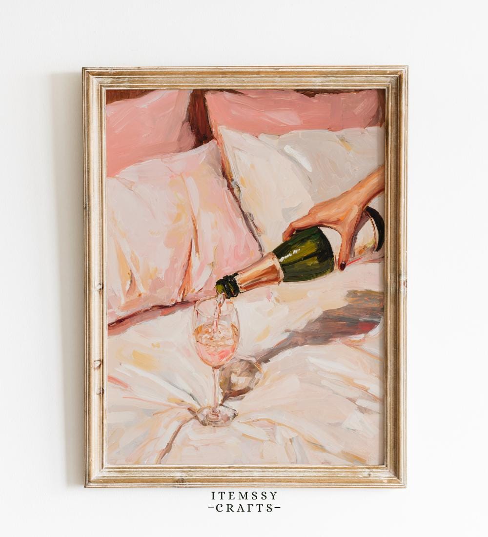 Champagne Poured in Bed Wall wall art print