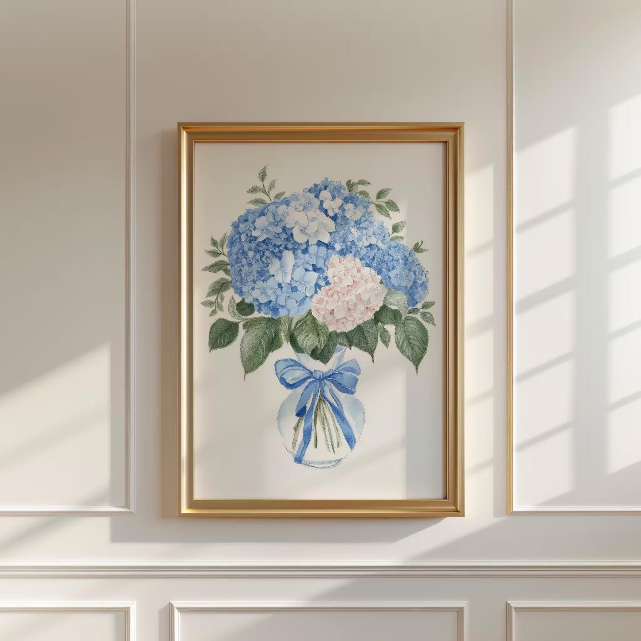 Blue Hydrangea Vase Wall wall art print