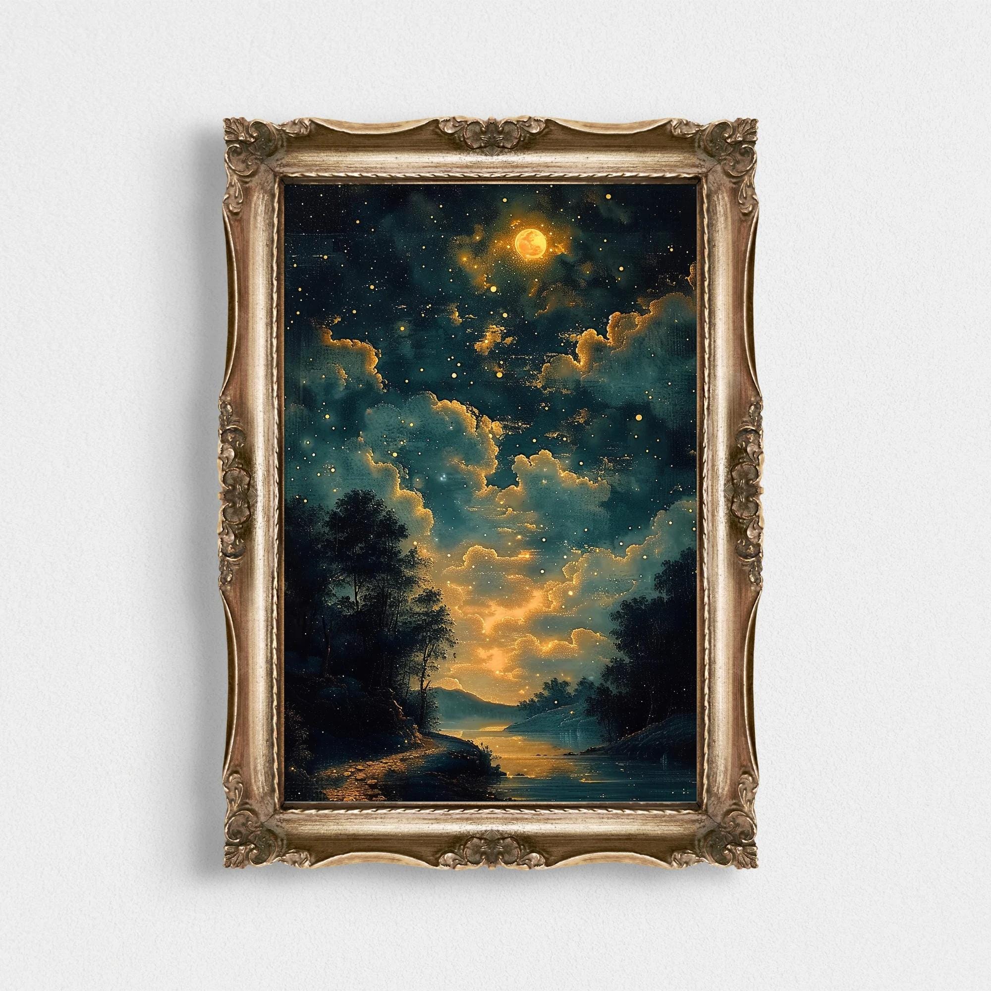 Vintage Night Sky Landscape Wall wall art print