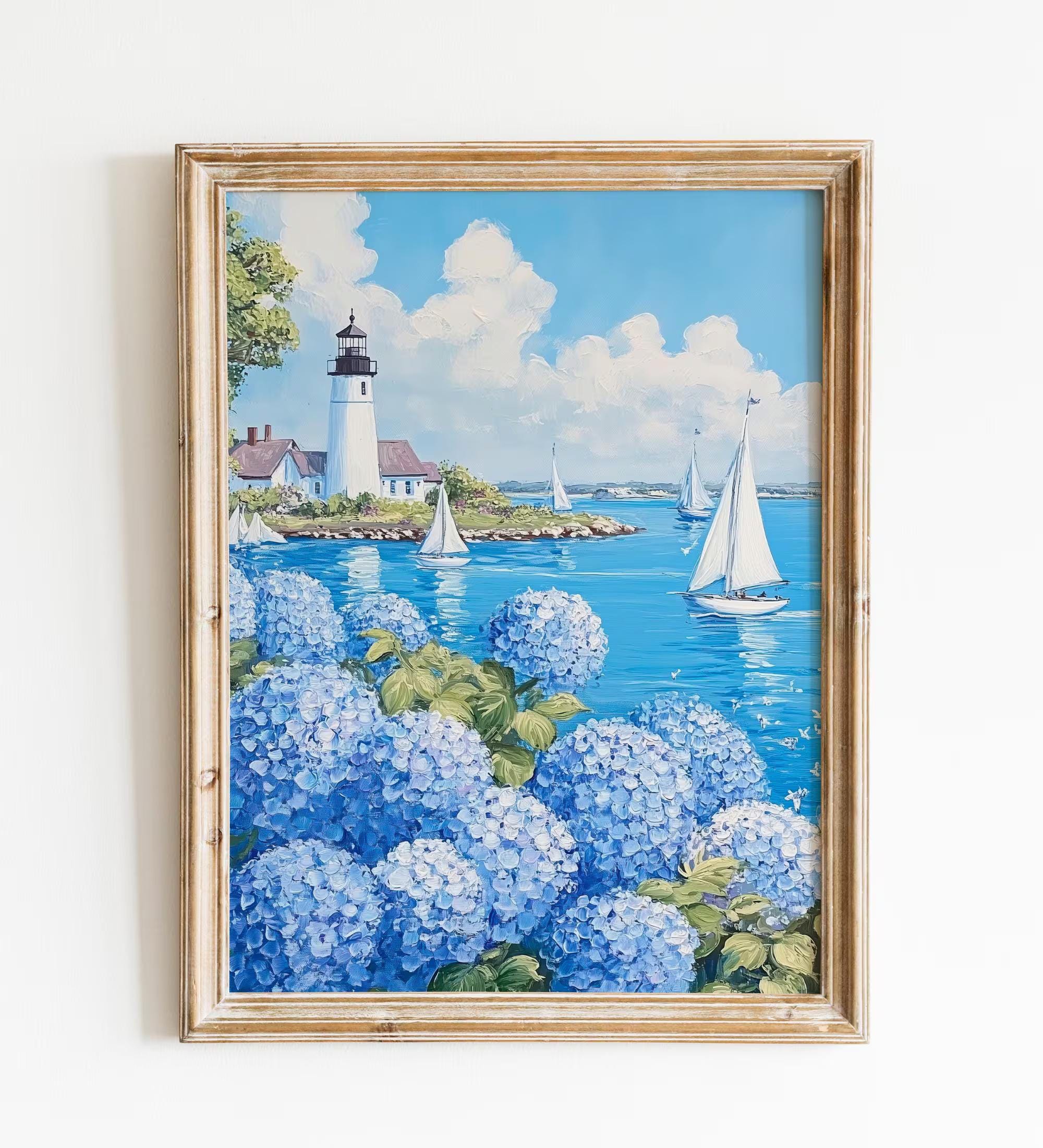 Lighthouse Hydrangea Wall wall art print