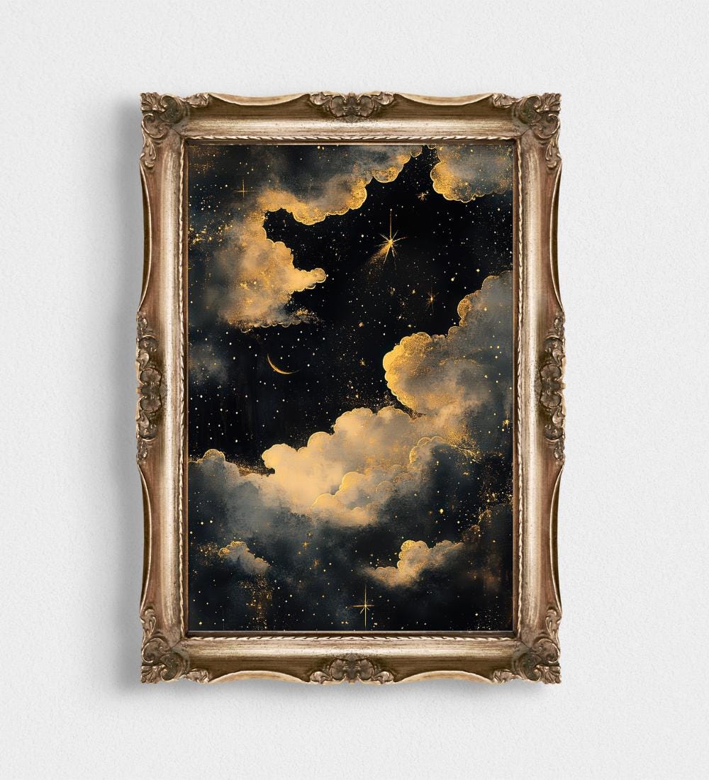 Black Gold Night Sky Wall wall art print