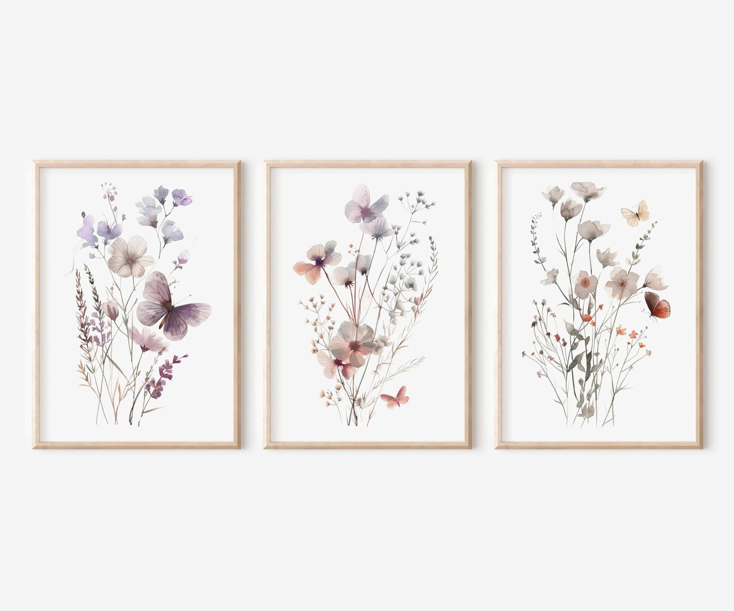 Wildflower Butterfly Wall Art Set of 3 Prints wall art print