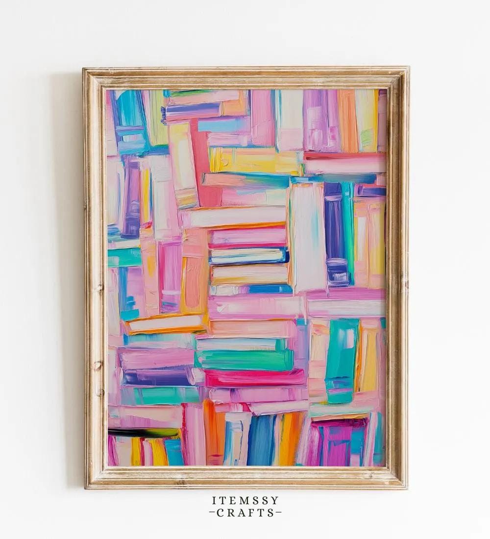 Colorful Books Stack Wall wall art print