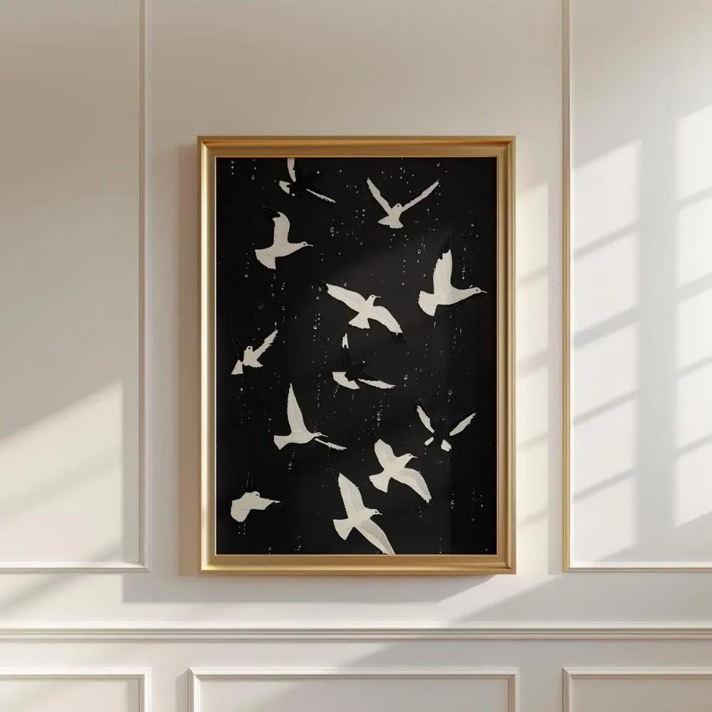 Black White Birds in Flight Wall wall art print