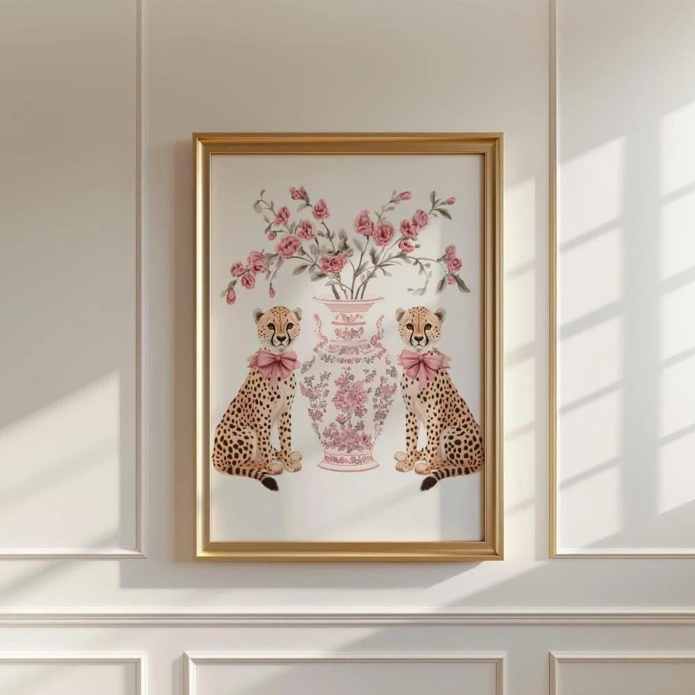 Cheetah Pink Bow Vase Wall wall art print