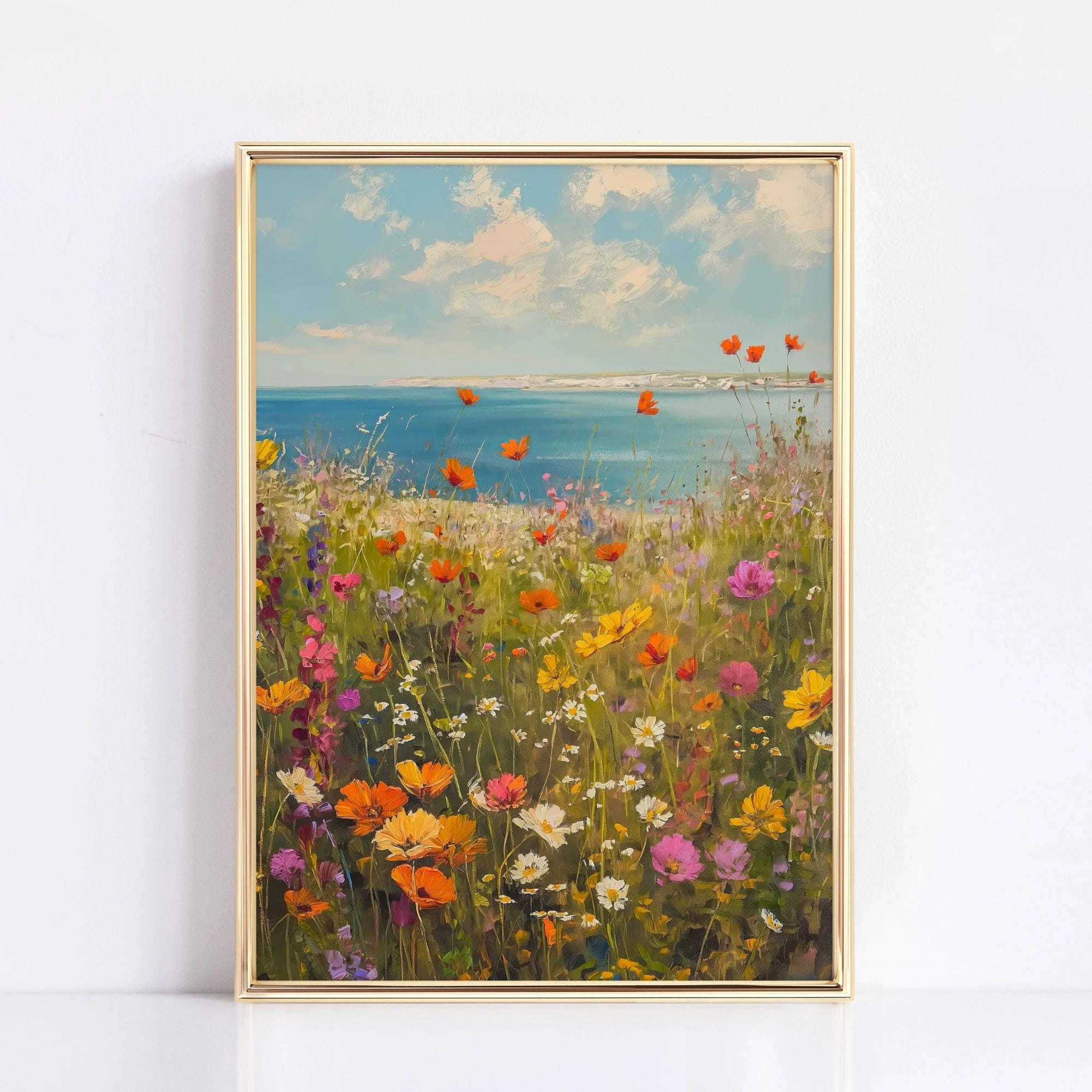 Vintage Wildflower Field Landscape wall art print