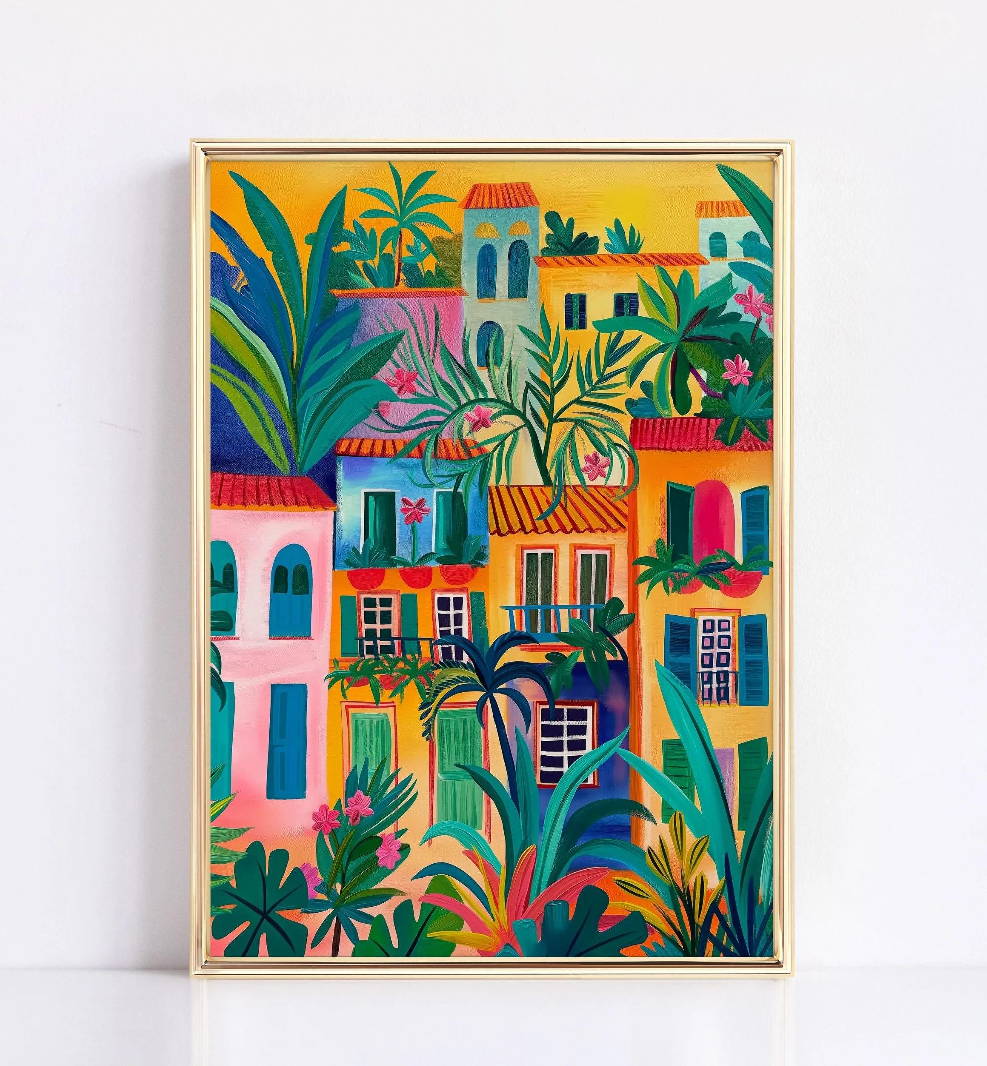 Colorful Mediterranean Village Wall wall art print