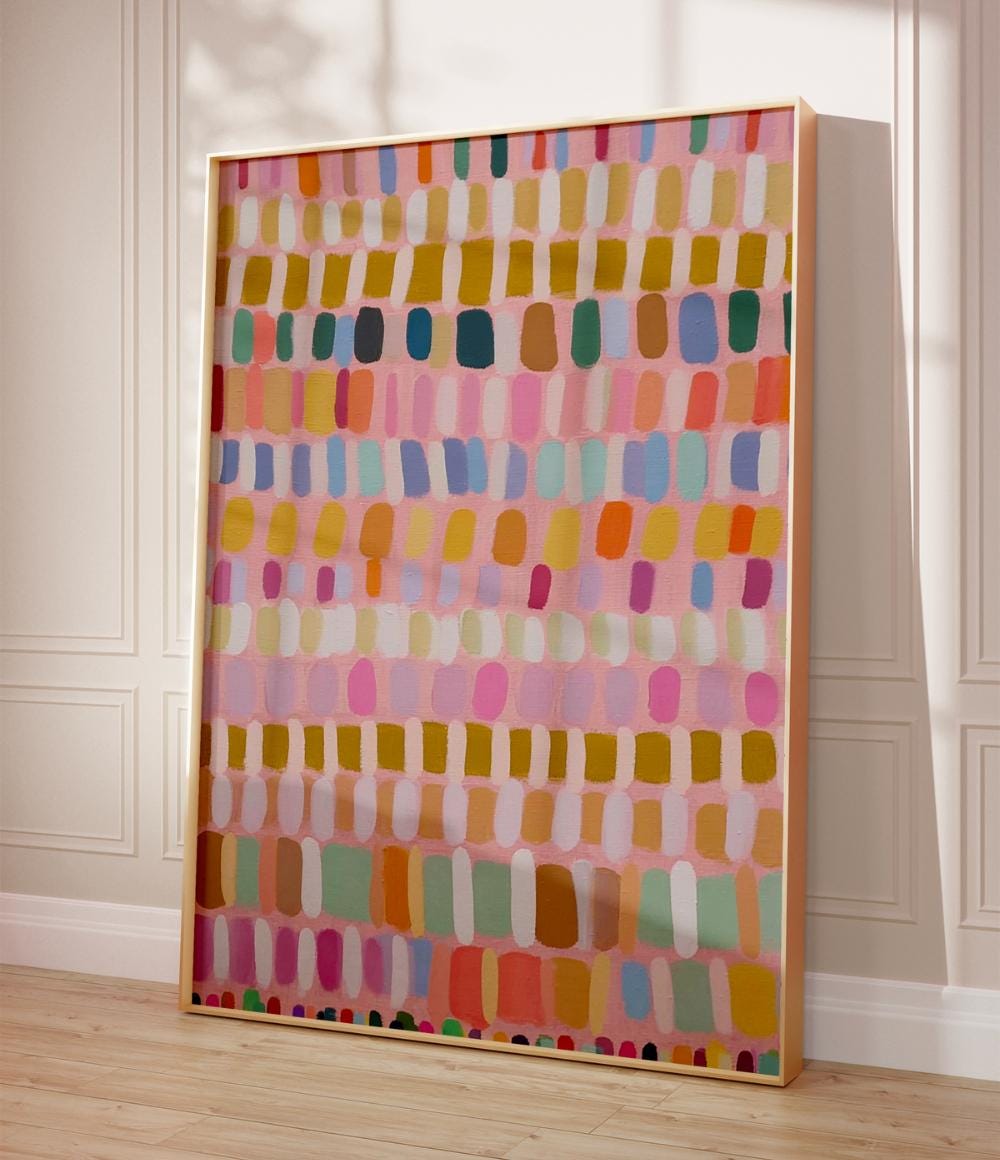 Colorful Rounded Rectangle Marks on Pink wall art print
