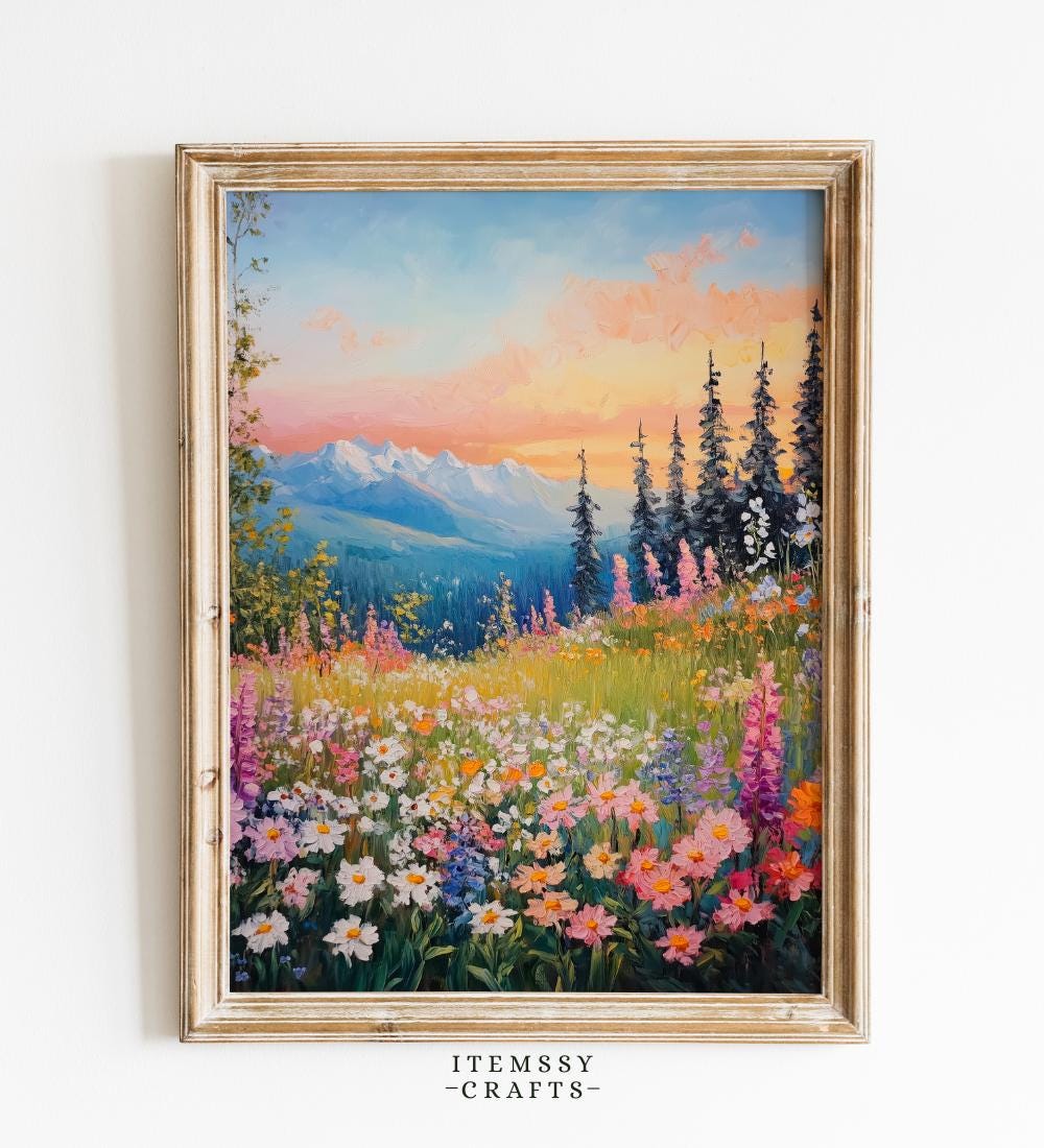 Wildflower Mountain Sunset Wall wall art print