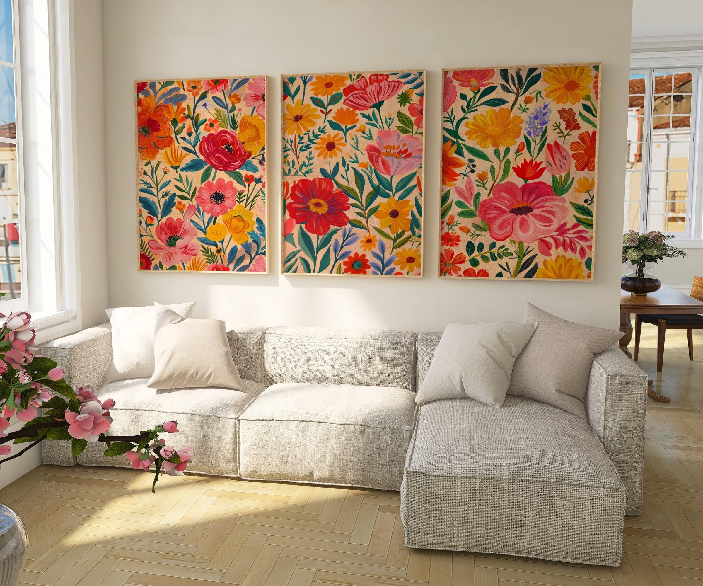 Boho Floral Wall Art Set of 3 Prints wall art print