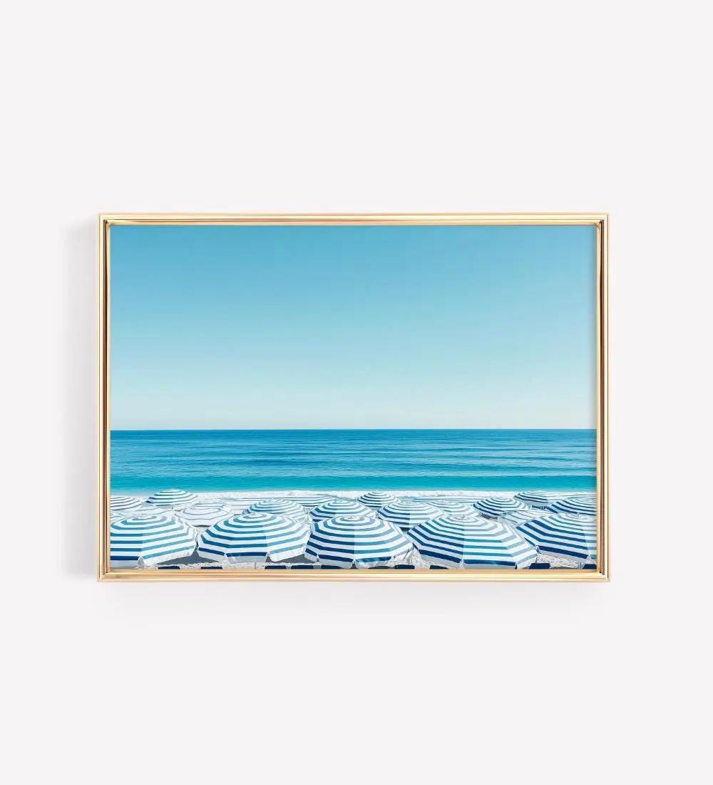 Blue Striped Beach Umbrella Wall wall art print