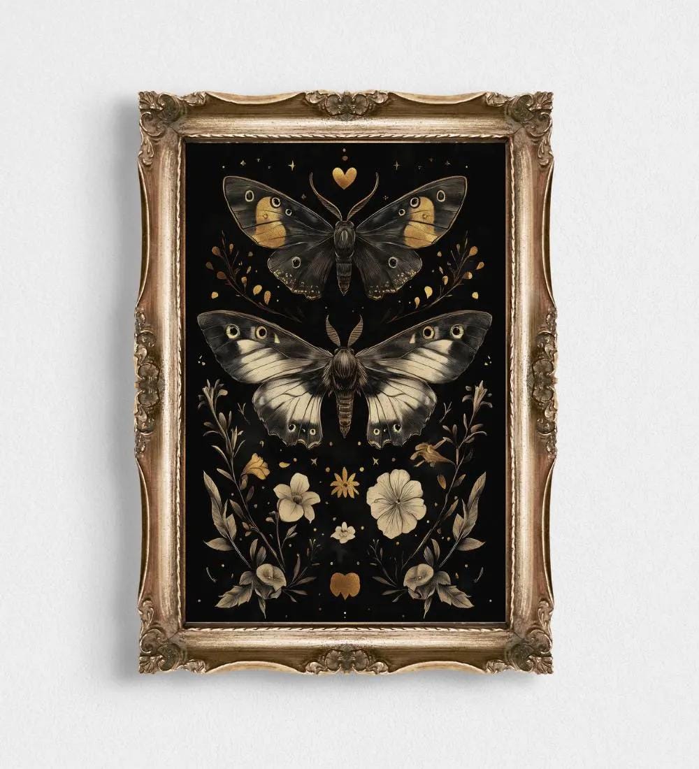 Black Butterfly and Moth wall art print