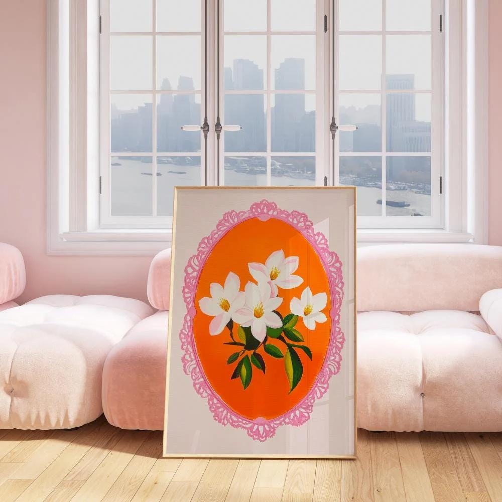 Magnolia Floral Oval Frame Wall wall art print