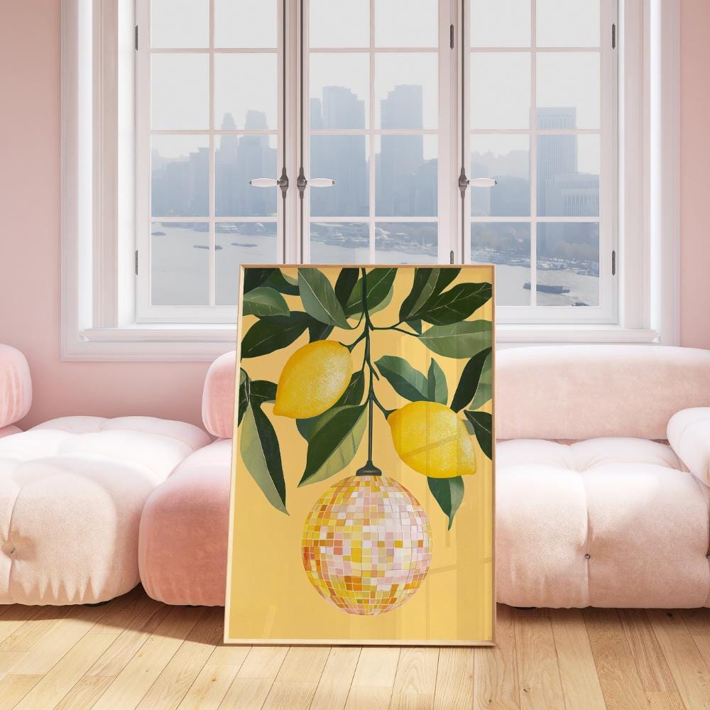 Lemon Disco Ball Wall wall art print