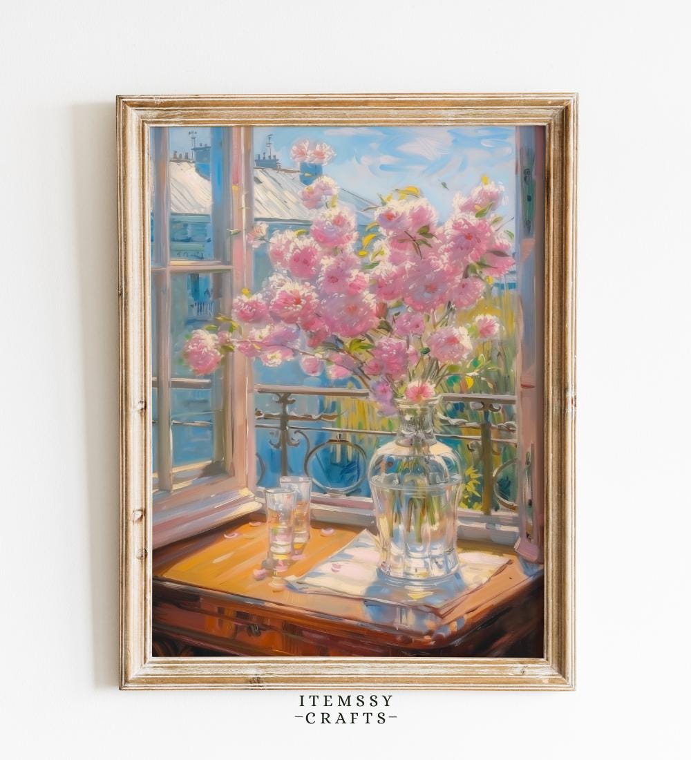 Pink Cherry Blossom Vase Window Wall wall art print