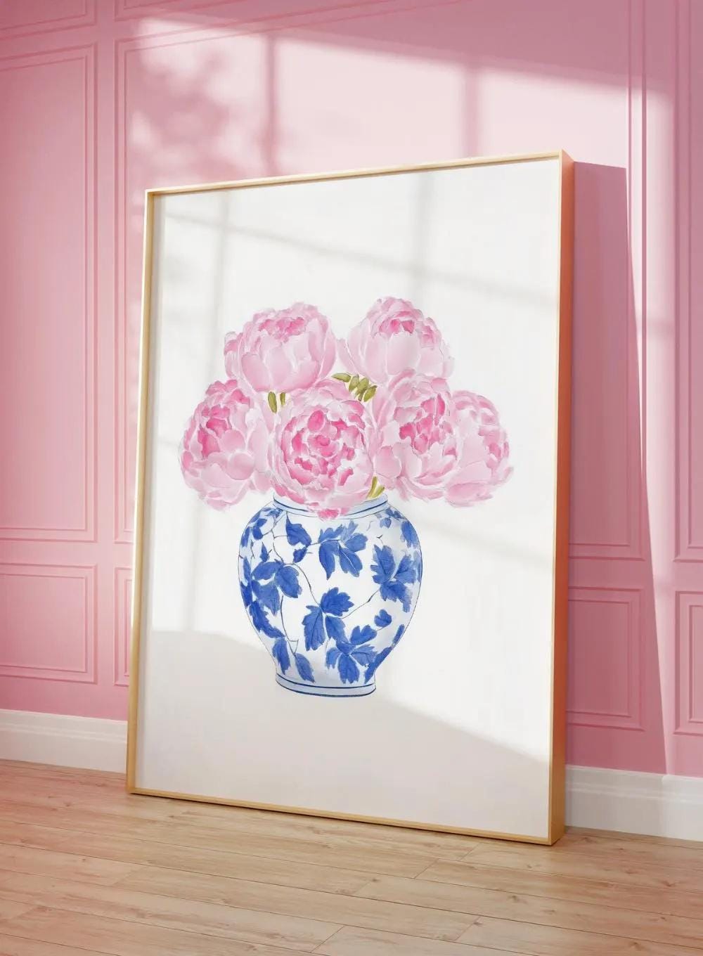 Pink Peony Chinoiserie Vase Wall wall art print